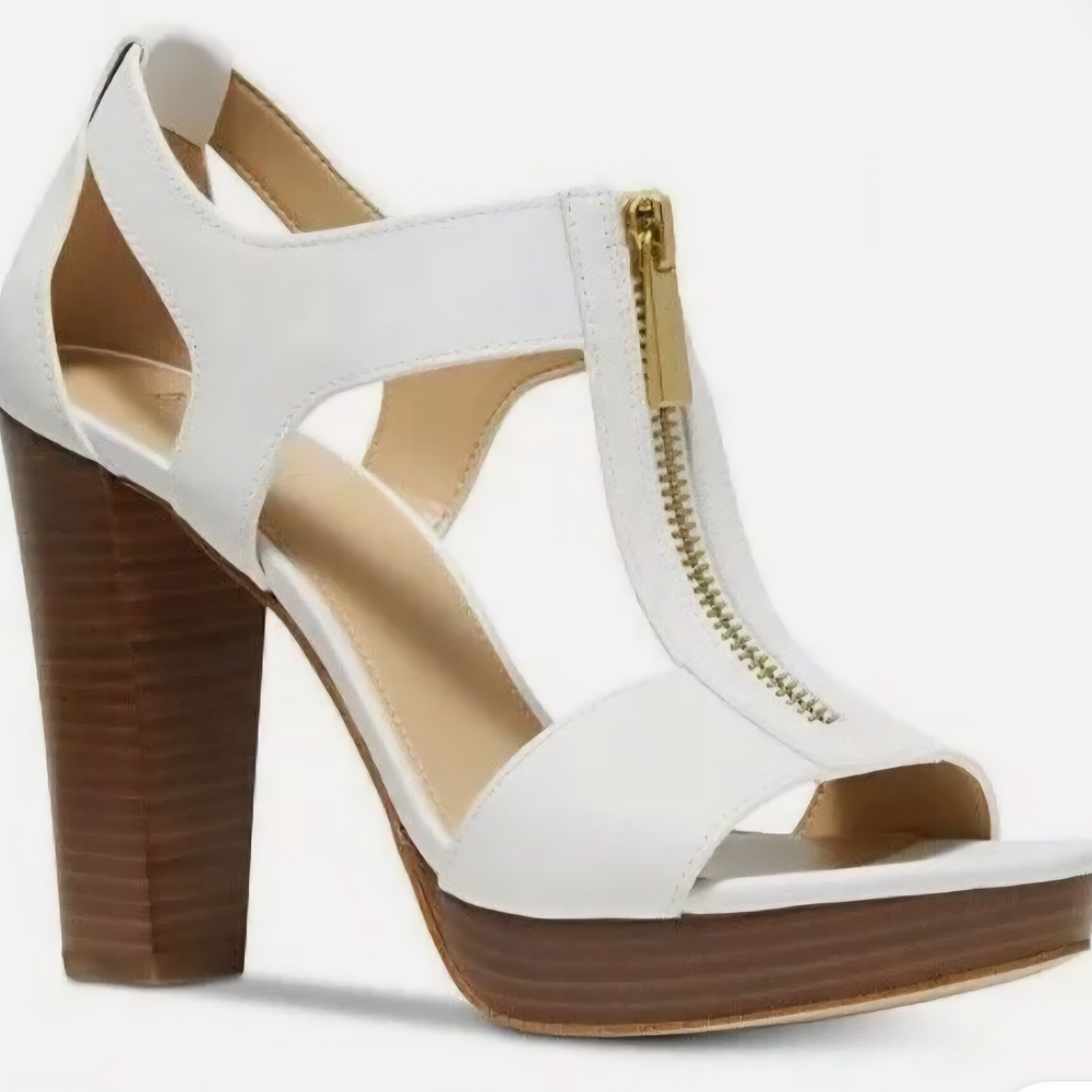 Michael Kors White and Tan Heeled Sandals